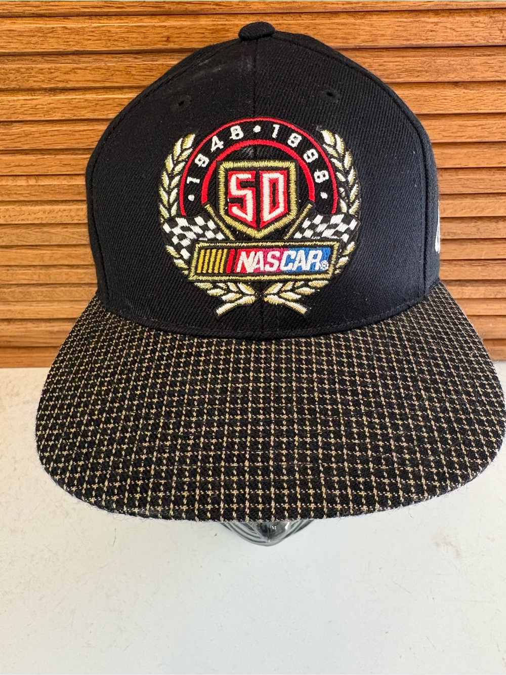 Vintage 90s NASCAR 50th Anniversary Hat Logo Athletic Snapback Black Gold